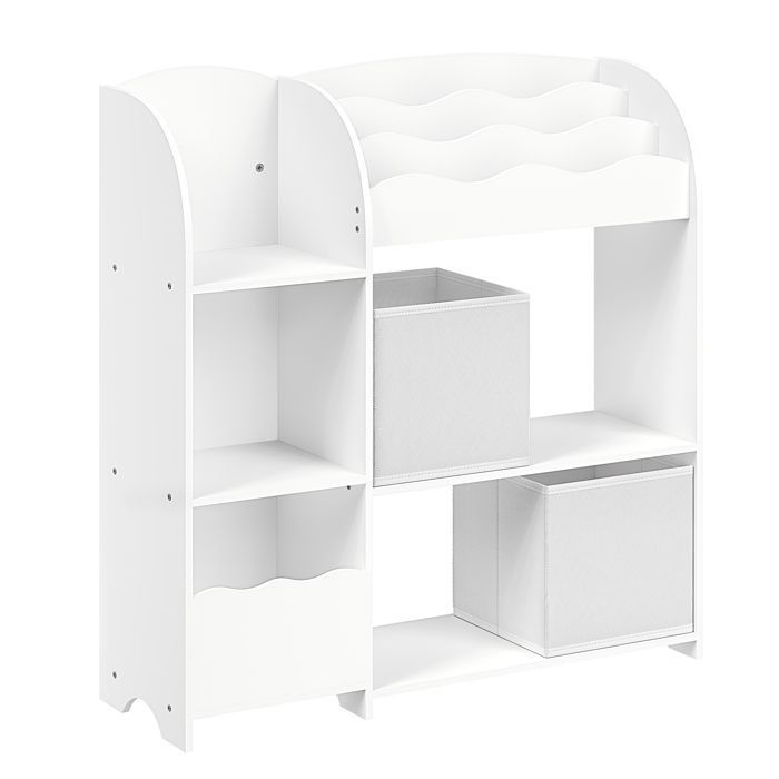 Petit meuble de rangement pour Livres et Jouets avec 2 Boîtes de Rangement pour Salle de Jeux Chambre d’Enfants Blanc Nuage