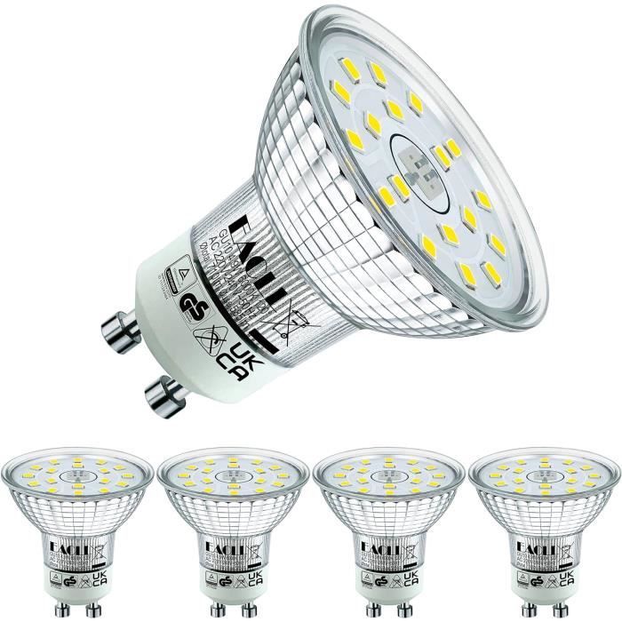 Ampoules LED GU10 Blanc Froid, 4.9W Équivalent Halogène 75W, Lot de 4,  6000K 585 Lumens Éclairag sans Scintillement,[S432] - Cdiscount Maison