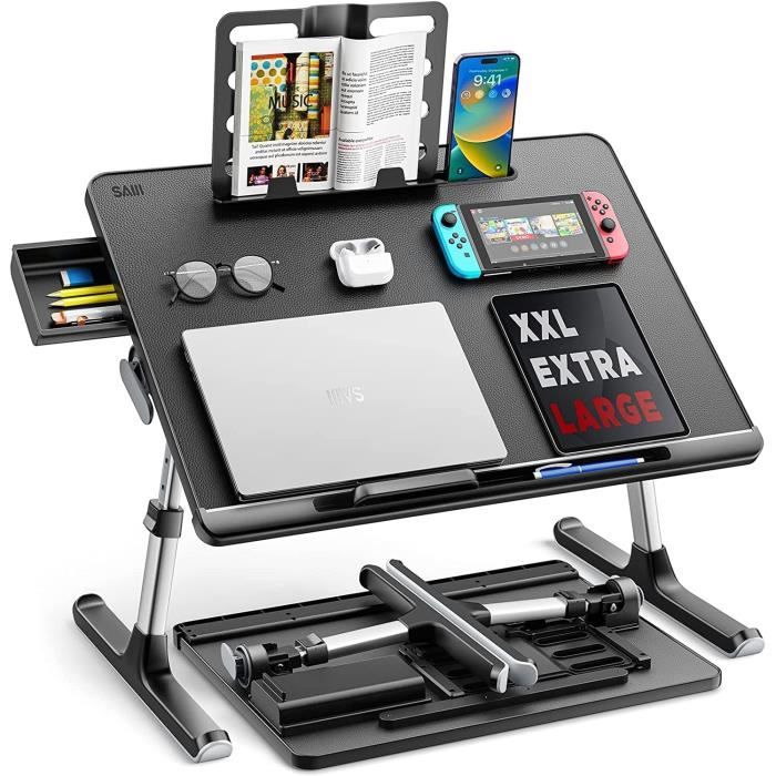 Table De Lit Réglable - Support Ordinateur Portable - 5 Hauteurs Et 4 Angles - Pliable Et Portable - Noir