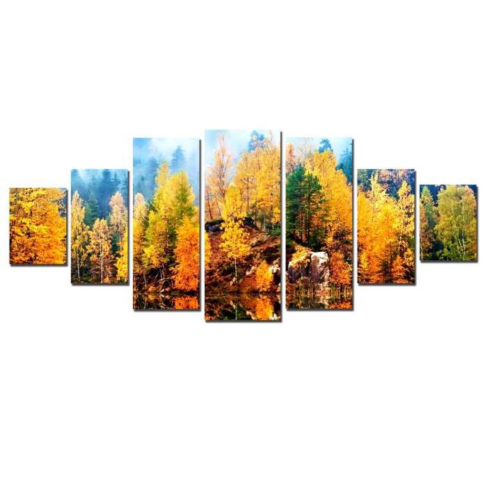 Tableau Grand Format Espace 7 Pièces 100x240 Cm - Impression Sur Toile, Effet Lumineux La Nuit, Déco Murale Moderne