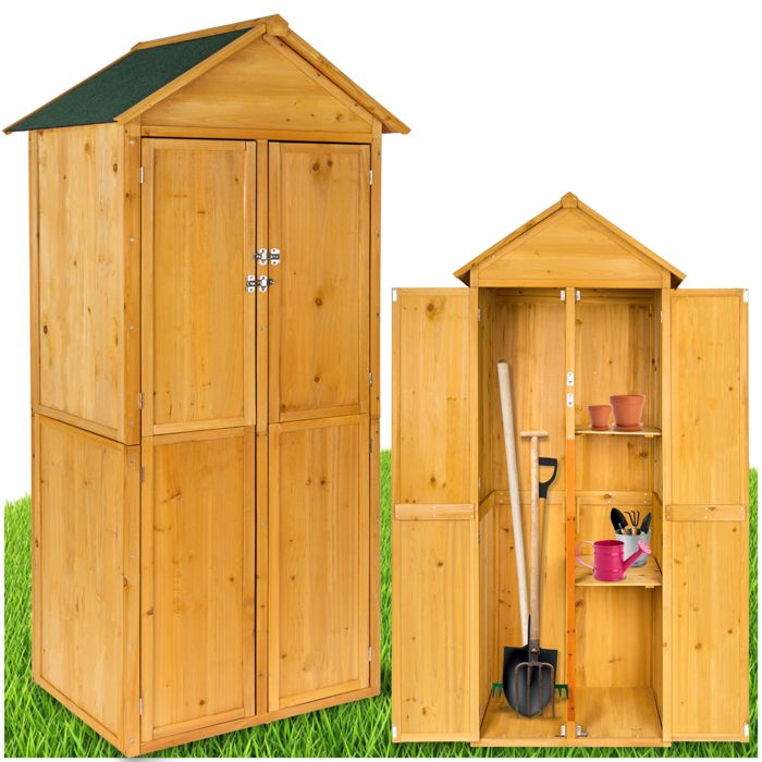 Armoire de jardin - TECTAKE - Abri de jardin KADI en bois de pin toit 2 pans 2 étagères 2 serrures 805 x 60 x 2135 cm - Marron