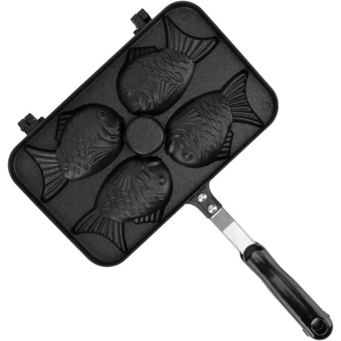 Moule à Taiyaki (crêpe Poisson Japonais) - Noir - Pour Fourneau Gaz - Anti-adhésif