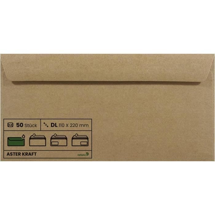 50 Enveloppes Longues Papier Kraft Dl 110 X 220 Mm 100G Aster Kraft Enveloppes Brunes Enveloppes 