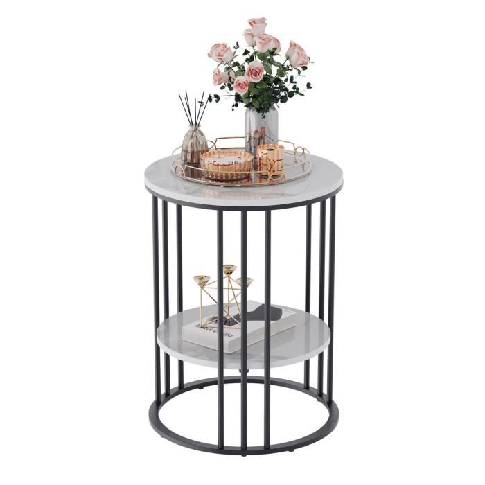 UNHO Table d’Appoint Marbre Ronde Bout de Canapé Métal Table de Chevet pour Salon Bureau Chambre 40x40x56cm