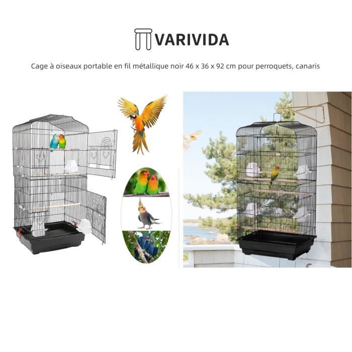 Meilleurs prix pour Cage à oiseaux portable en fil métallique noir - VARIVIDA - 46 x 36 x 92 cm - Pour perroquets, canaris