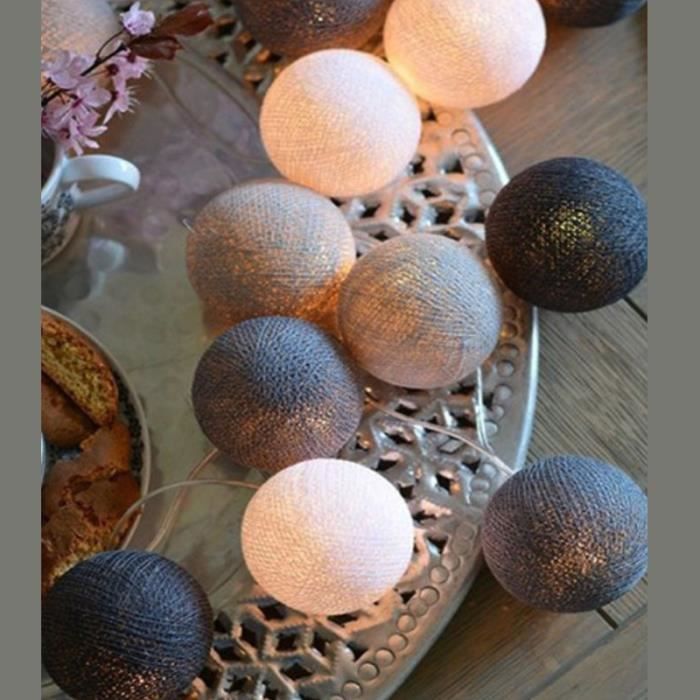 Guirlande Lumineuse Boule en Coton à Piles à LED Blanc Chaud