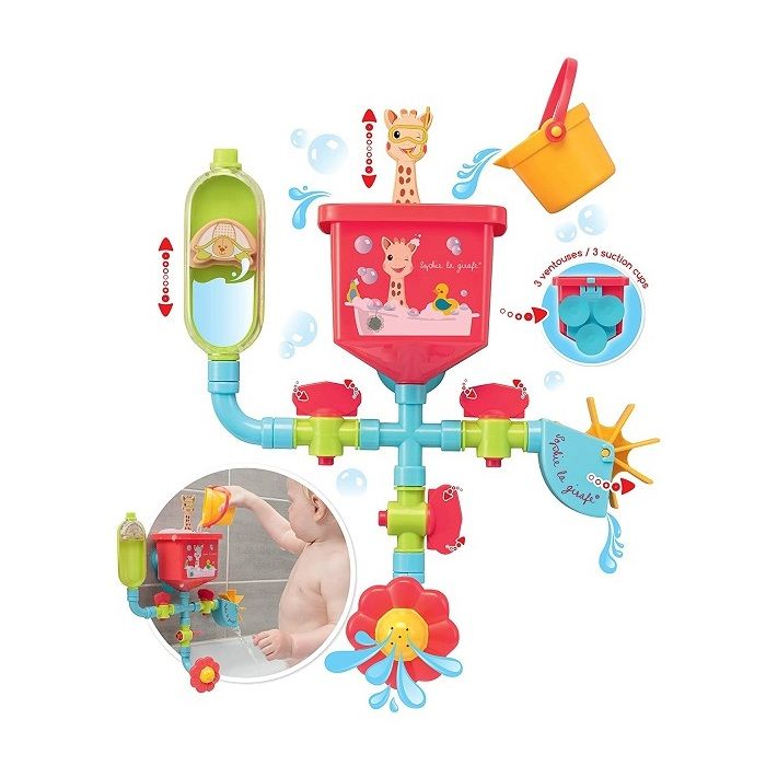 Jouet de bain ventouse : Tuyaux Folies Sophie La Girafe - Circuit d'eau, cascade, activites - Premier age, bebe 10 mois+