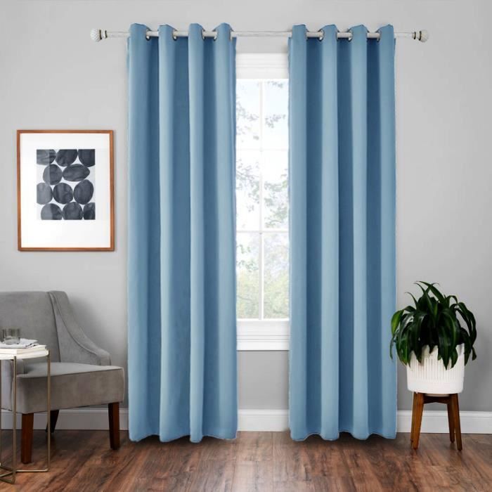 Paire De Rideaux Nylon H&H - Motif Roses Bleues, 142x81 Cm - Prêts à Poser (Occasion)