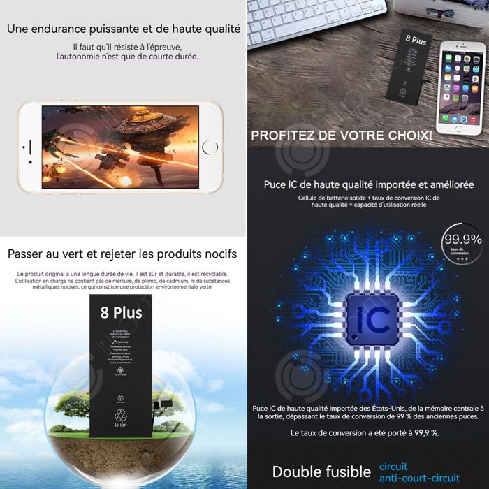 Batterie IPhone 8 Haute Capacité 7300mAh - Avec Outils De Remplacement | Compatible A1863, A1905, A1906 - 6