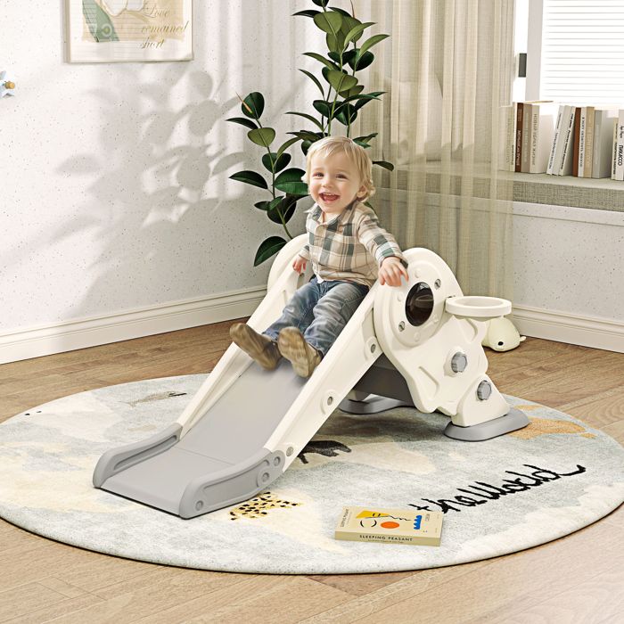 AIYAPLAY Toboggan 3-en-1 Girafe Avec Panier De Basket Et Ballon Toboggan Bebe Jouet Dexterieur Gris 207889381