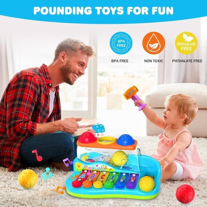 BIECO Banc De Frappe Dès 1 An - Jeu Éducatif Marteau Et Clous En Bois, Jouet D'Activité Et Développement Pour Bébé