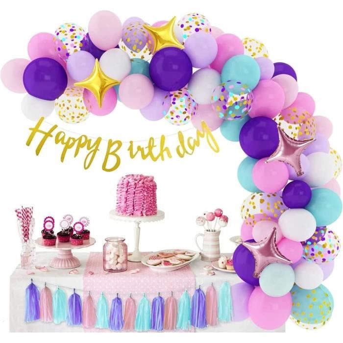 132 pièces rose violet or Macaron Pastel ballon guirlande arc Kit fille  anniversaire décoration bébé douche mariage mariage anniversaire fête
