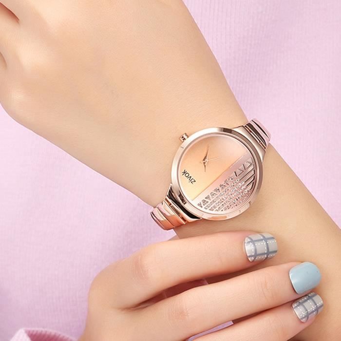 Montre femme luxueux bracelet quartz cadran vertical creux