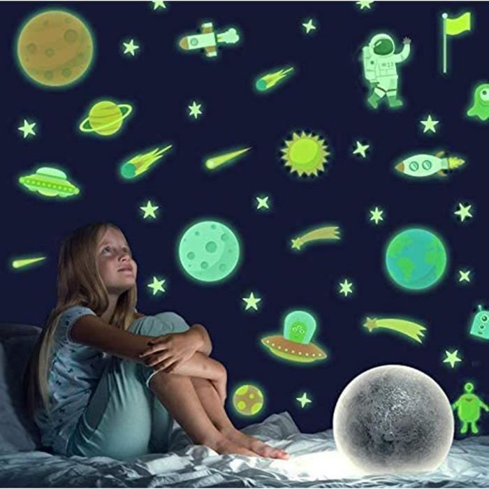 Lumineux Espace Sticker Mural, CAYUDEN 145 PCS Étoiles et Lune