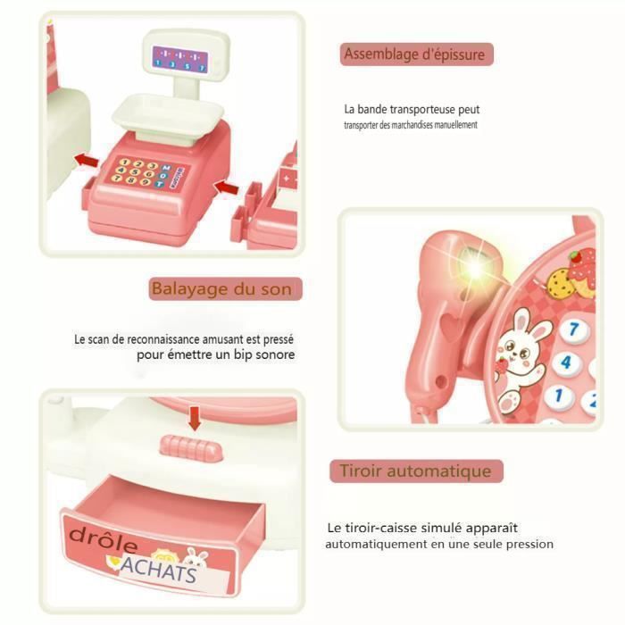 Caisse Enregistreuse Jouet Enfants Rose – Avec Calculatrice Réelle, Scanner, Sons & Accessoires Shopping, Dès 3 Ans