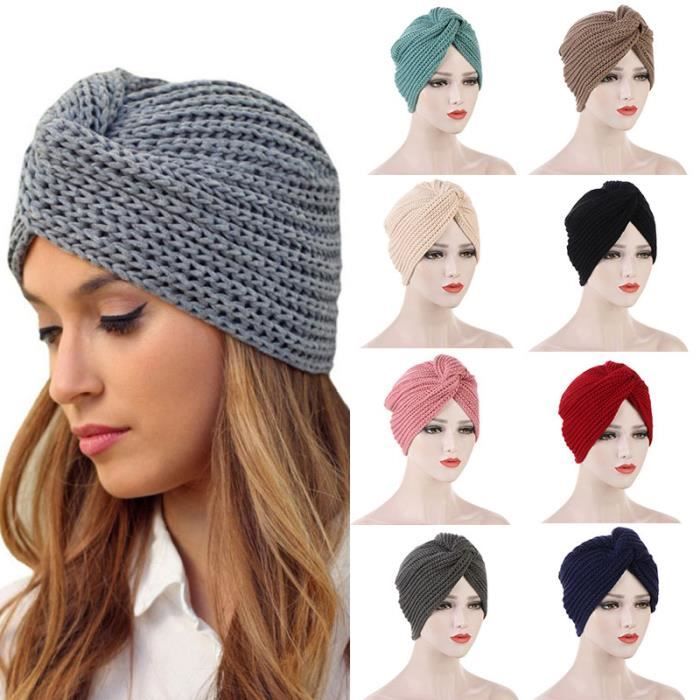 Chapeau Turban tricoté pour femmes, style bohémien, pull over, croisé,  enroulé sur la tête, en laine, automne hiver, KAKI - Cdiscount