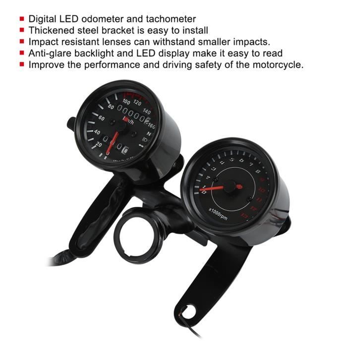 Geloo Compteur Moto a Cable,Compteur de vitesse numérique pour moto - 12000  tr/min - 199 km/h - Universel pour 1,2,4 cylindres avec indicateur lumineux  multifonction 12 V : : Auto et Moto