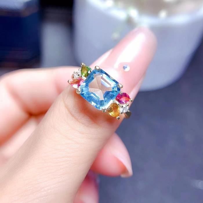 Bague plaqu or avec Topaze Bleue de Mer Diamant CZ Bague de