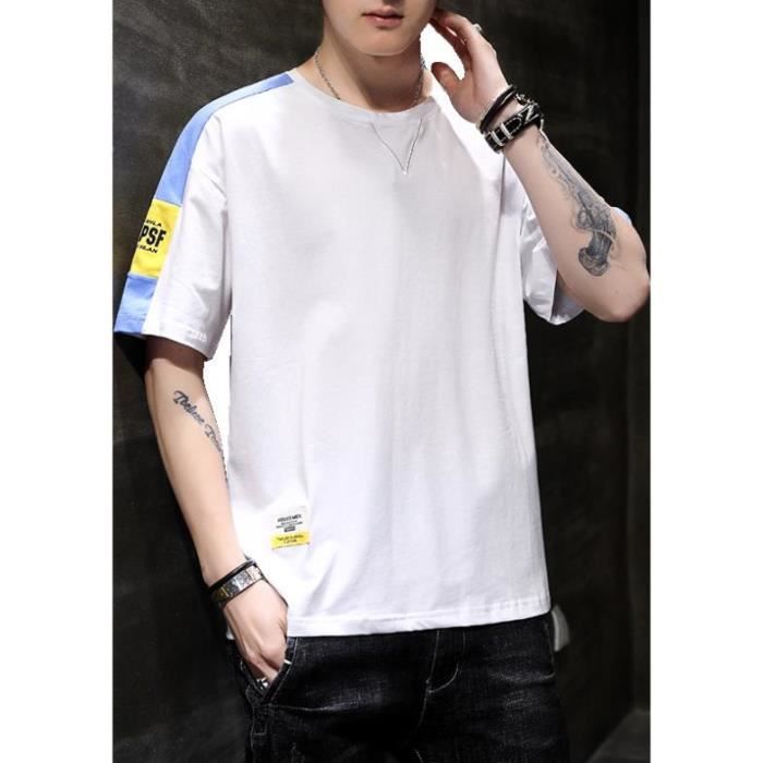 Homme Col Rond T Shirt Tunique Plaine Mode Loose Demi manche