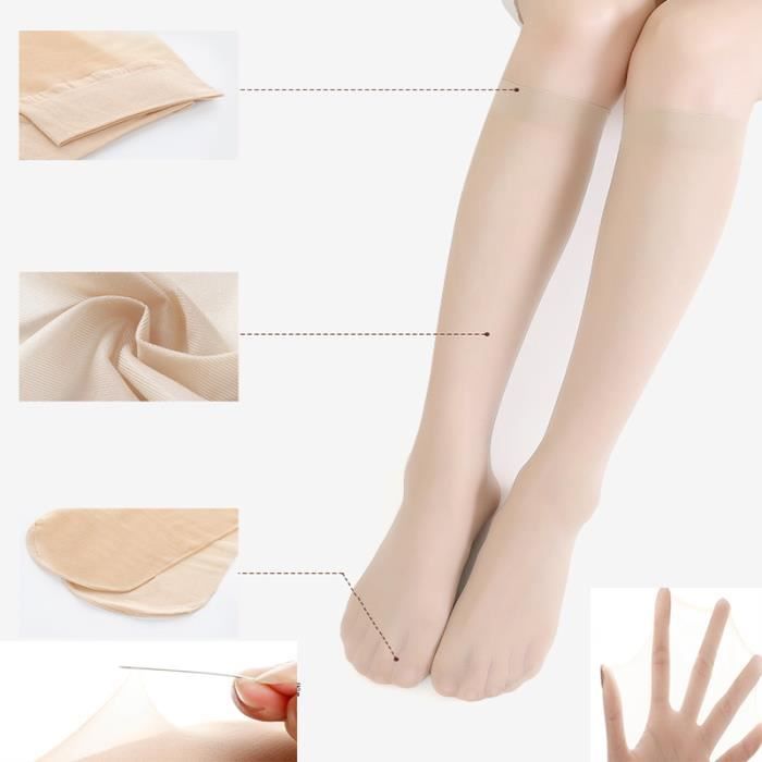 3 paires de bas bas courts mi cuisses sans mi bas bas sexy en soie pour filles couleur chair couleur chair Cdiscount Pret a Porter