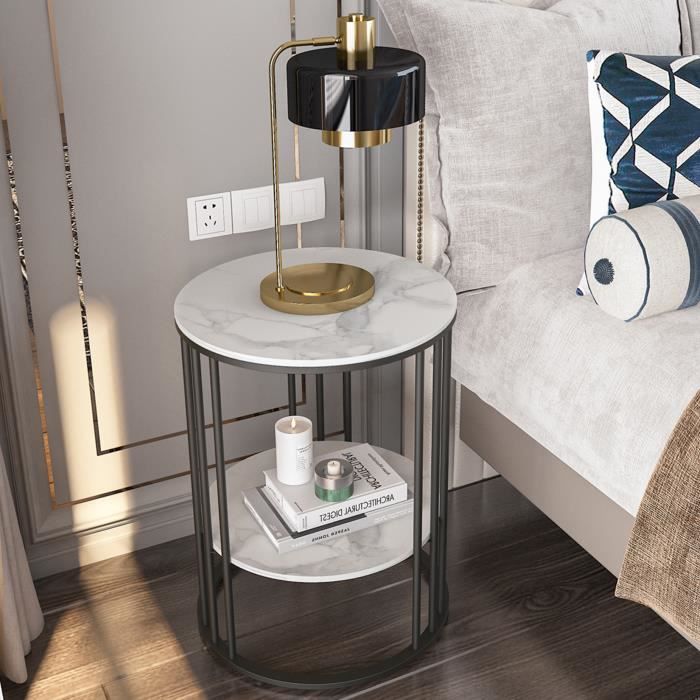 Table D'appoint Ronde Design Bois Et Métal - Plateau MDF Imperméable - Idéale Salon, Chambre, Petit Espace