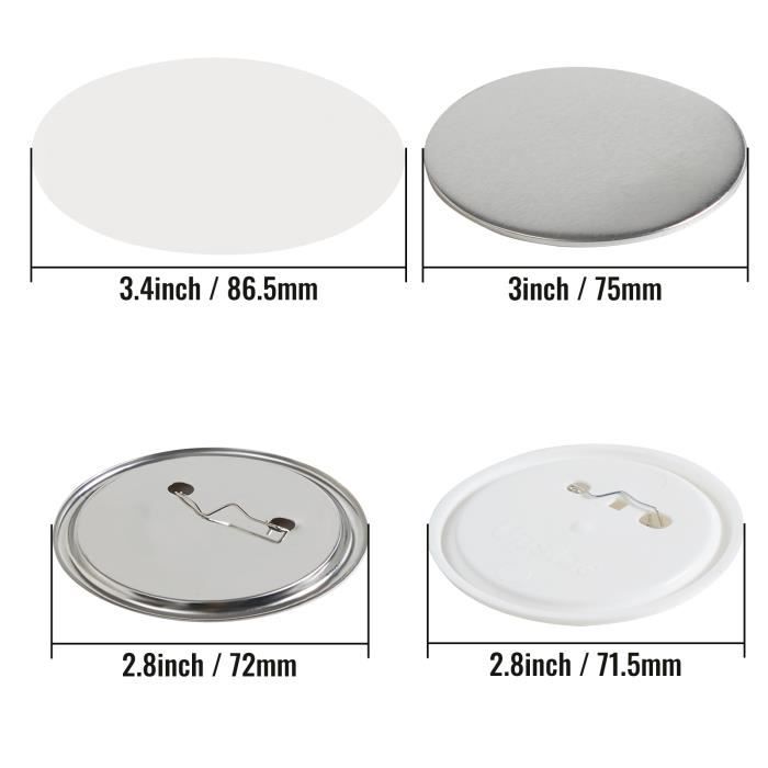 VEVOR 500 Kits Consommables Badges 58 Mm - Couvercles Métalliques, Fonds Plastique Et Métal, Films Pour Machine à Badges
