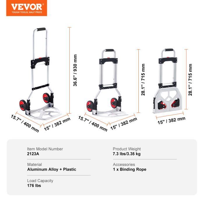Diable Pliable Pack And Move Aluminium - 60kg Capacité - 28x39x100cm - Pour Déménagement Et Transport