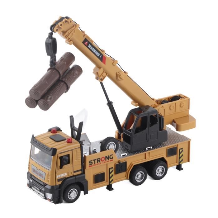 Camion Grue 1:32 Avec Lumière, Son, Bras 360° Et 2 Crochets – Alliage Métal, Modèle De Chantier, Pile LR44 Incluse, Dès 3 Ans