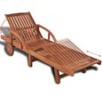 Chaise longue en bois d'acacia massif avec table pliante et roulettes - Transat Jardin - Marron-2