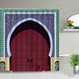 5083X-47x70in-120x180cm -Rideau de douche marocain Antique arqué portes maroc jaune bouton de porte ornemental sculpté tissu salle d-2