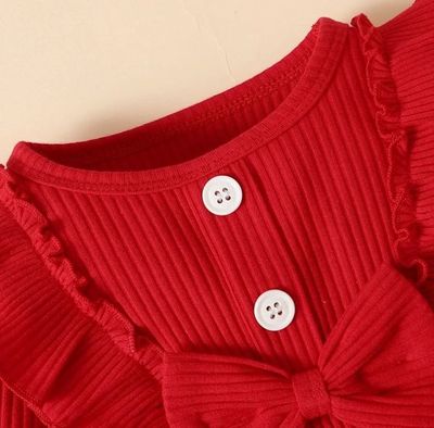 Ensemble Bébé Fille Manches Volants Avec Jupe Et Chapeau - Tissu Doux Et Respirant - 6 à 36 Mois - Rouge