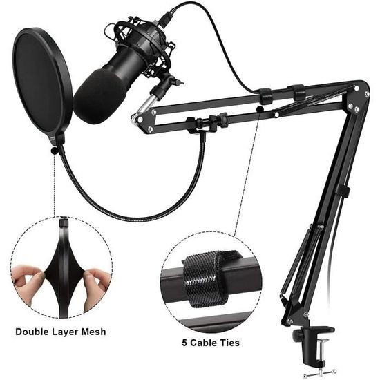 Bras Micro HAUEA Avec Amortisseur - Support Blue Yeti - Pince Table Et Adaptateurs
