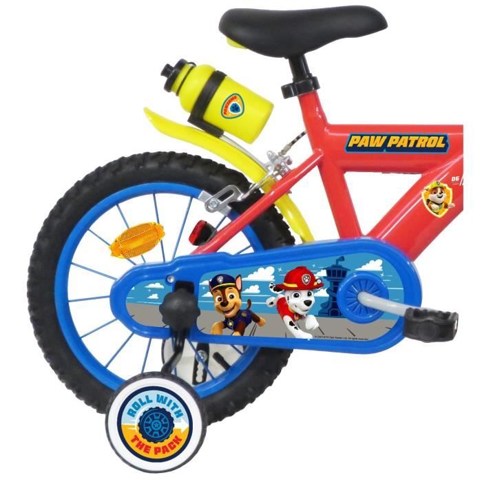 Velo enfant 14 Garcon Pat Patrouille pour enfant de 90 cm a 105 cm equipe de 2 freins plaque avant stabilisateurs amovibles Cdiscount Sport