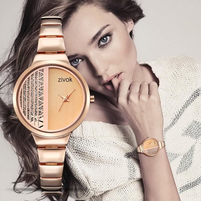 Montre femme luxueux bracelet quartz cadran vertical creux