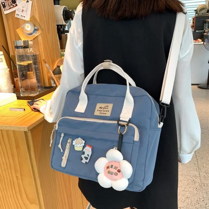 Sac a dos en toile pour femmes petit sac d ecole pour ecoliere avec badge.vert clair vert clair Cdiscount Bagagerie Maroquinerie