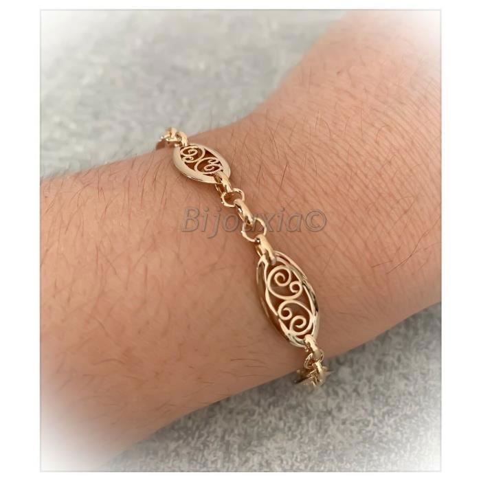 Bracelet Gourmette Chaîne Tank Art Déco – Plaqué Or 18k 750 – Longueur 17-18 Cm