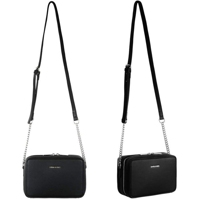 David Jones Petit Sac à Dos Femme - Cuir PU Noir, Mini Cartable Ville Chic Avec Poche Avant Et Bretelles Réglables