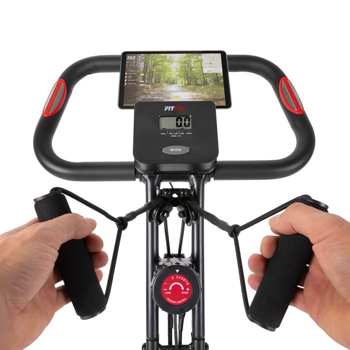 FITFIU Fitness Velo d appartement pliant BEST 320 Disque inertie 8kg 8 niveaux resistance Cordes elastiques Gris Cdiscount Sport