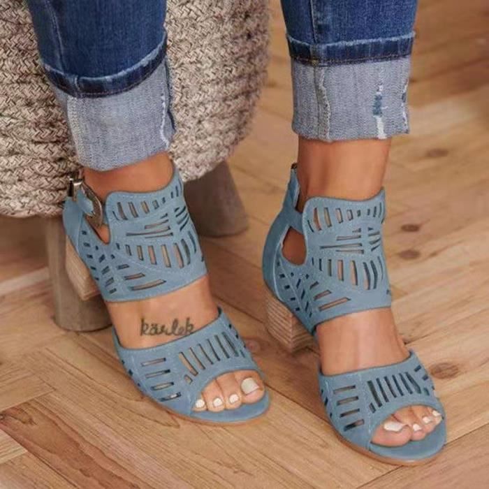 Sandales r tro talons hauts pour femmes VITATA Grande taille