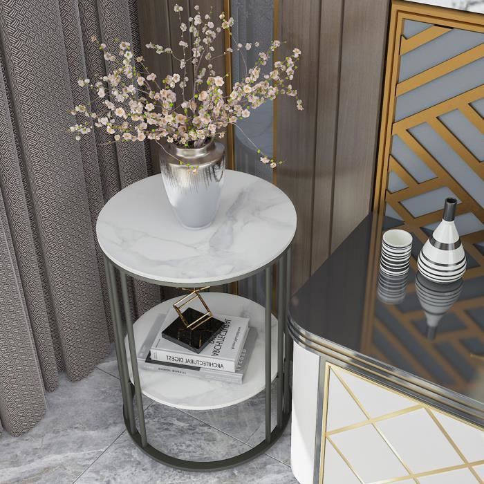 Huhote Table D'Appoint En C - Table Canapé Lit Chevet - Métal Doré & Bois Blanc - Charge 27 Kg - Petit Salon Chambre