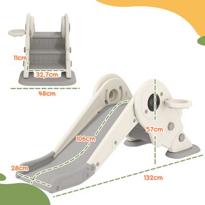 AIYAPLAY Toboggan 4 En 1 Pour Enfants 1-3 Ans – Avec Panier De Basket, Escalade, Télescope Et Rangement – Blanc Et Vert