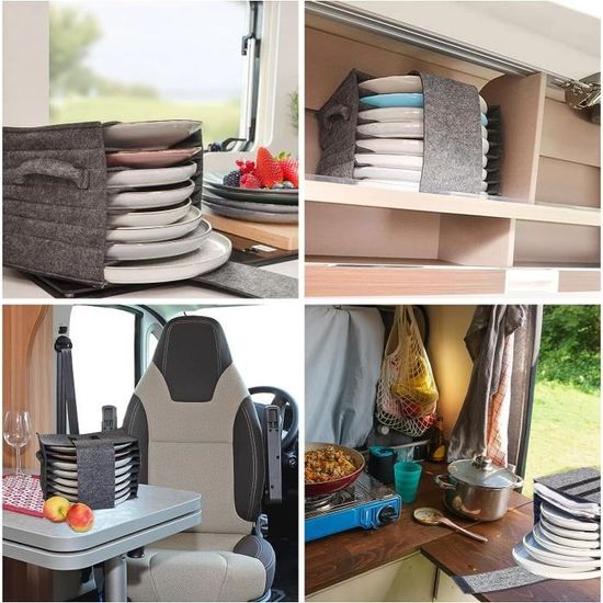Porte-Assiettes Camping Car En Feutre - Rangement Pour 8 Assiettes + 4 Tasses | Protection Vaisselle