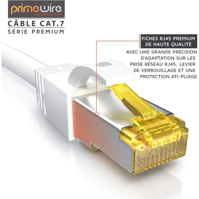 Primewire - 2m Câble réseau Cat 7 Ethernet Gigabit de 2 m - Câble Patch  10000 Mbits, Câble Gigabit local LAN 10 Gbps - Blindage S/FTP PIMF avec  fiches