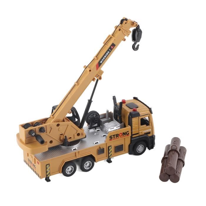 Camion Grue 1:32 Avec Lumière, Son, Bras 360° Et 2 Crochets – Alliage Métal, Modèle De Chantier, Pile LR44 Incluse, Dès 3 Ans