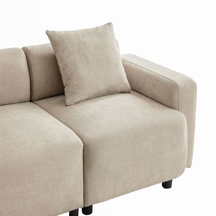 Canapé 3 Places Moderne En Tissu Chenille - Accoudoirs Arrondis, Confortable, Pour Salon Ou Chambre - Couleur Beige, 211x67x71 Cm