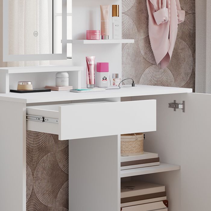 Vicco Coiffeuse, Blancchêne, 100cm Avec Miroir Led Et Tabouret