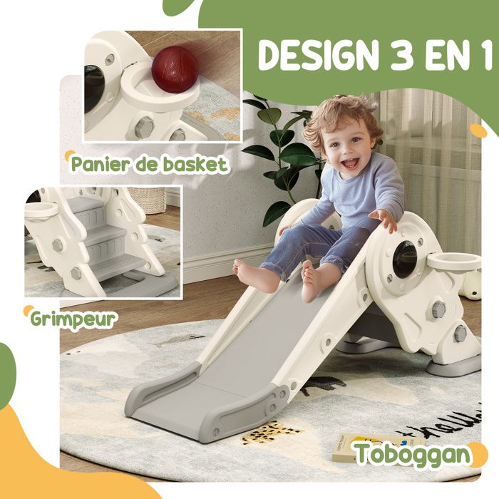 ABIL 3 en 1 Toboggan pour Enfants Aire de Jeux avec Balançoire,Portique,Panier de Basketball