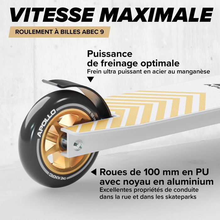 Trottinette Freestyle Albott Pro – Deck Alu 6061, Roues 100 Mm ABEC 9, Frein Acier Manganèse, Hauteur 82 Cm, Charge 100 Kg – Pour Street Et Skatepark