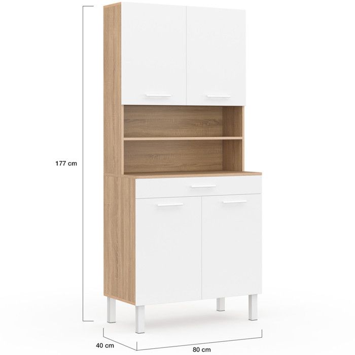 Buffet de cuisine 80 cm cina 4 portes tiroir noir et façon hêtre