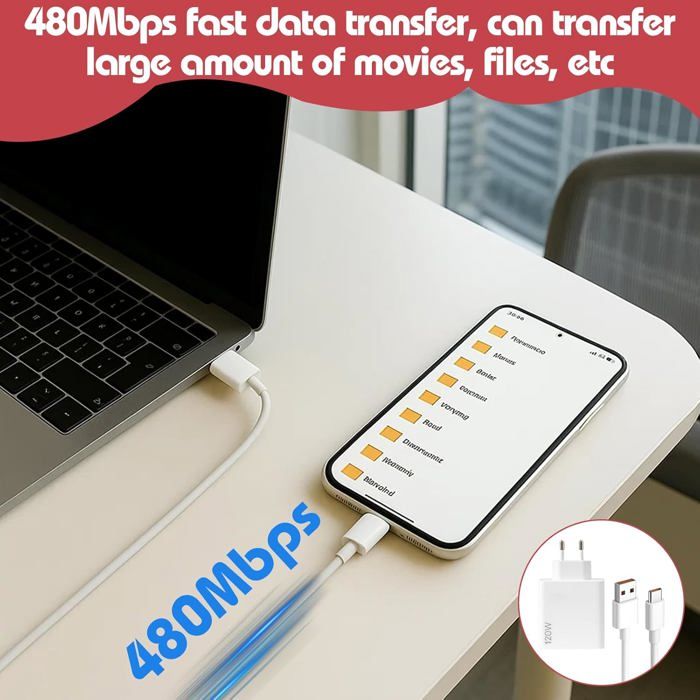 Chargeur Rapide 33W USB-C Pour Xiaomi/Redmi/POCO - Avec Câble 2 Mètres - Compatible Nombreux Modèles (Redmi Note 13, Mi 11, POCO X6...)